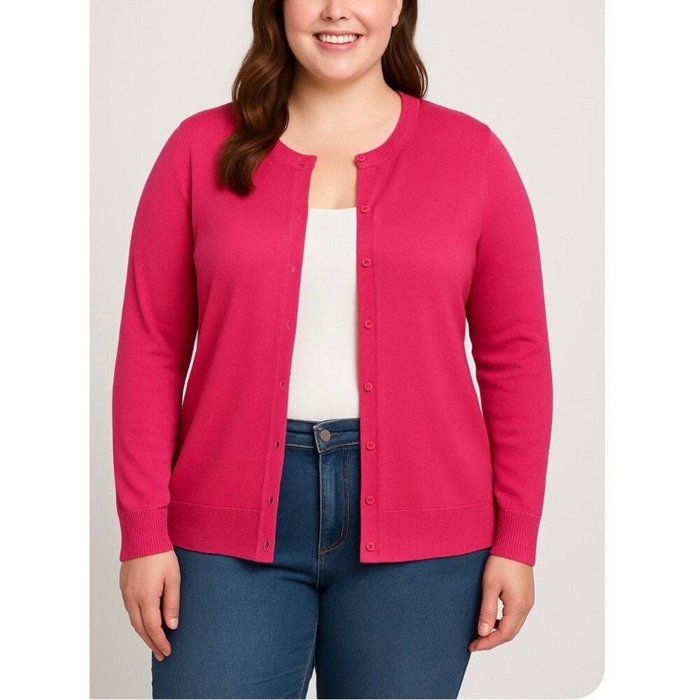 Danibe Women’s Cardigan VISCOSE Sweater XL Pink Button Front Long Sleeve Lightwe